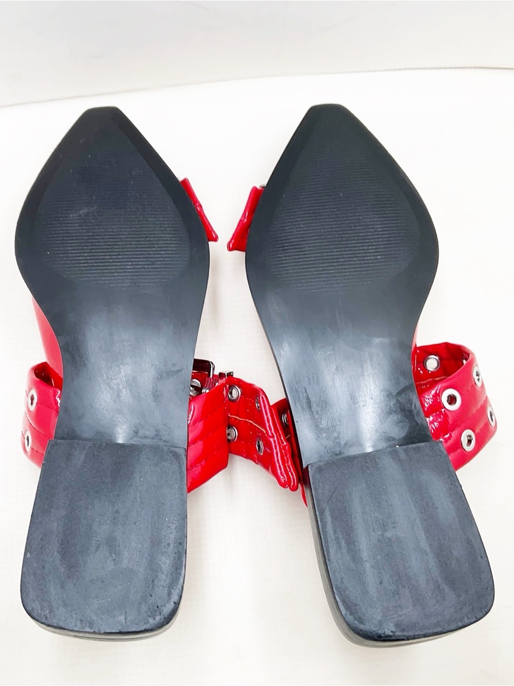 {Steve Madden} Graya Red Patent Studded Buckle Slingback Flats - Picture 12 of 16